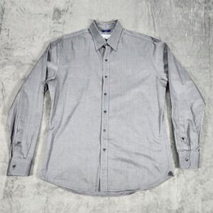 Teddy Stratford Shirt Mens Large Size 5‎ Zip Fit Gray Long Sleeve Button Front